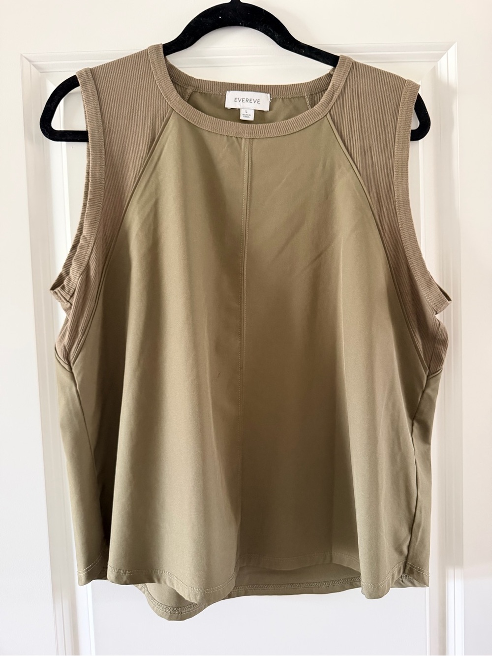 Evereve Olive Mixed-Material Sleeveless Tank